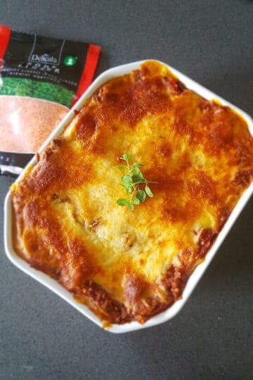 Vegetarlasagne med røde linser