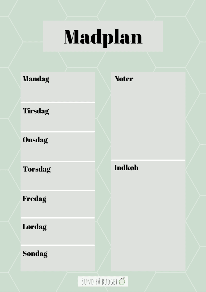 Madplan Skema Print Selv Sund På Budget 